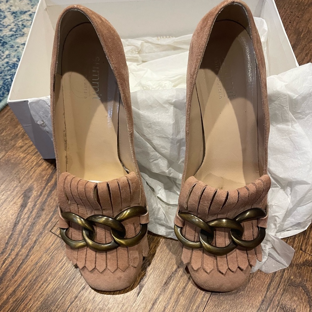 Tan Loafers with Fringe Detail Flats